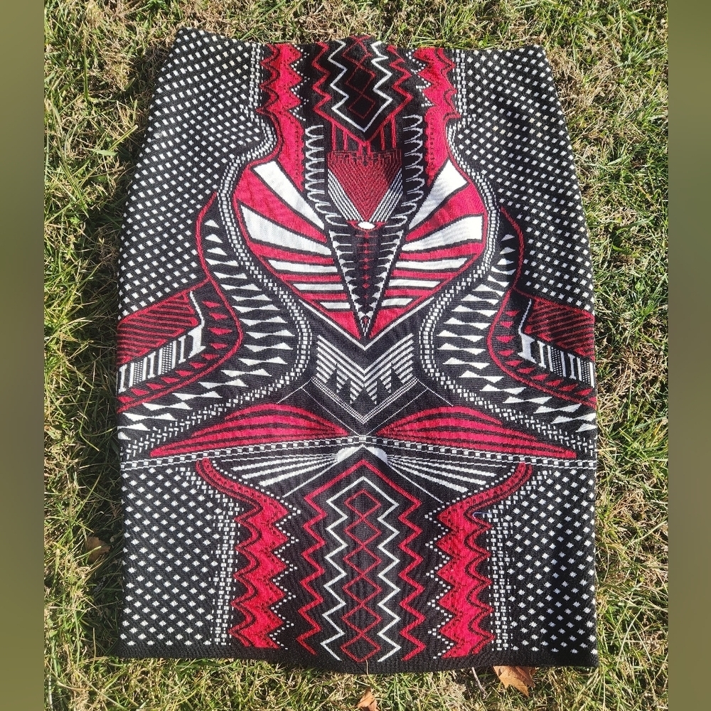 K GLAM Geometric Patterned Red WHITE and Black Skirt Thich Stretch Plus 3X - Picture 7 of 7